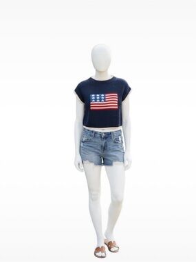 DAY & MOON Cropped navy patriotic sweater top S M L